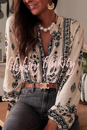 Unique Print Long-Sleeved Button-Up Elegant Shirt