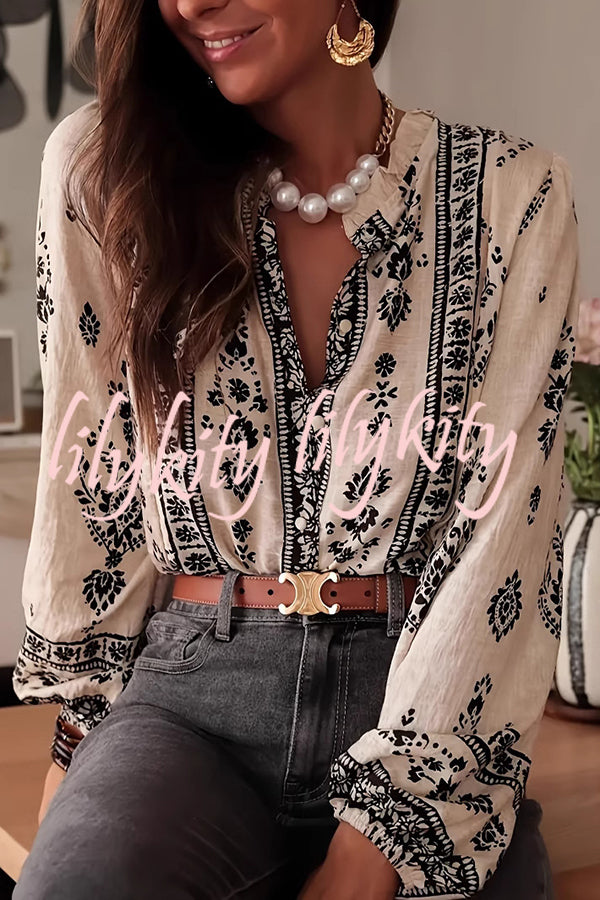 Unique Print Long-Sleeved Button-Up Elegant Shirt