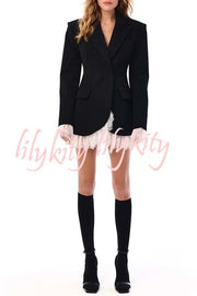 Cue The Chic Lace Trim Button Long Sleeve Lapel Blazer Mini Dress