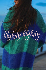 Fashionable Contrast Stripes Lazy Style Loose Long Knitted Cardigan