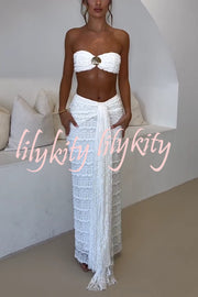 Fashion Metal Shell Embellished Sexy Bandeau and Elastic Tie Maxi Skirt Set