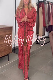 Unique Printed V-neck High-waisted Loose-fitting Holiday Maxi Dress