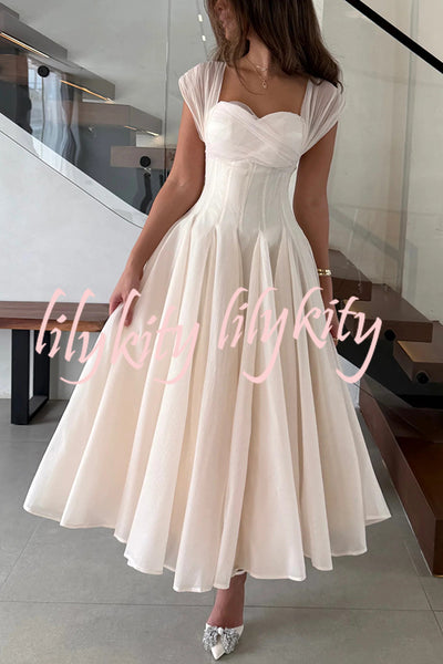 Elegant Sleeveless Waist-cinching Tulle Full-hem Maxi Dress