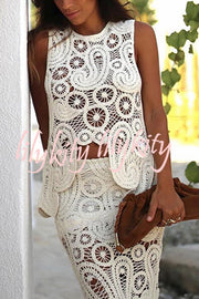 Summer Getaway Look Crochet Lace Irregular Hem Loose Tank Top