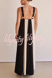 Day To Night Linen Blend Colorblock Wide Strap Maxi Dress