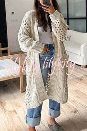 Jamila Knit Cable Cotout Long Sleeve Pocket Oversized Midi Cardigan