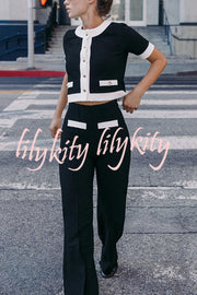 Fashion Contrast Color Stretch High Waist Casual Straight Pants