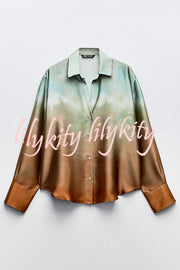 Fashionable Gradient Print Lapel Long Sleeve Casual Shirt