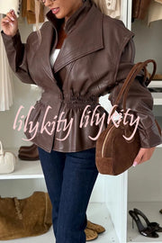 Play It Cool Faux Leather Single Button Elastic Waist Lapel Moto Jacket