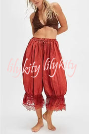 Pastoral Style Elastic Waist Lace Hem Bloomer Pants