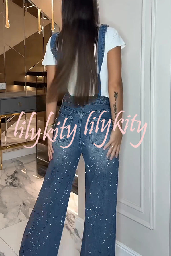 Fashionable Hot Diamond Casual Pocket Ripped Denim Overalls