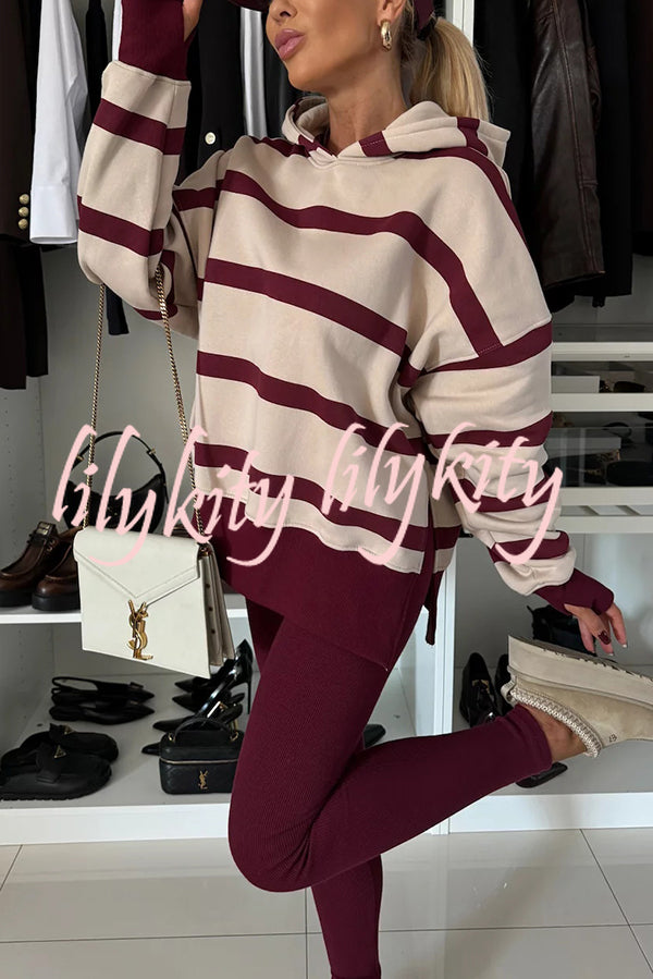 Fashion Loose Casual Hooded Long Sleeve Sweatshirt and Elastic Waist Leggings Set