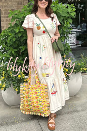 Summer Resort Printed Round Neck Bell Sleeve Maxi Dress