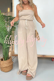 Casually Chic Off Shoulder Drawstring Waist Pocketed Wide Leg Jumpsuit