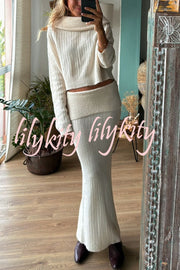 Luka Ribbed Knit Off Shoulder Long Sleeve Sweater and Stretch Maxi Skirt Set