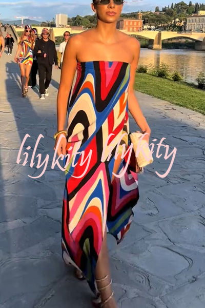 Kennedy Unique Print Off Shoulder Side Slit H-line Maxi Dress