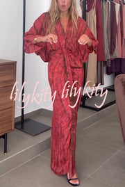 Unique Printed V-neck High-waisted Loose-fitting Holiday Maxi Dress