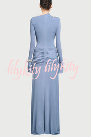Stylish Long-sleeved Slim-fit Pleated Elegant Maxi Dress
