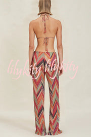 Gypsy Girl Triangle Pattern Beaded Tie-up Waist Stretch Loose Pants