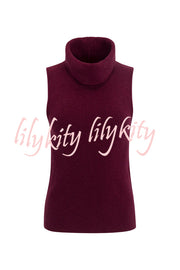 Comfortable Season Ribbed Knit Turtleneck Sleeveless Relaxed Sweater