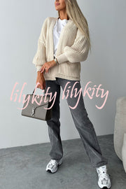 Solid Color V-neck Long-sleeved Casual Knitted Cardigan