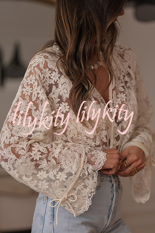 Fashion Hollow Lace Casual Long-sleeved Shirt