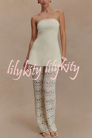 Trena Crochet Knit Hollow Mid Rise Stretch Wide Leg Pants