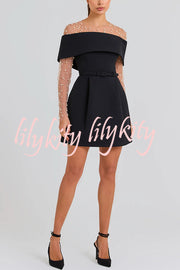 Elegant Evening Lapel Bandeau Removable Belt Pocketed Mini Dress