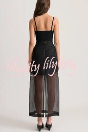 Embraces Modern Sheer Organza Pocket Oversized Tank and High Rise Slit Midi Skirt Set