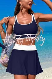 Fashion Contrast Color Stretch Sports Two-piece Bikini Swimsuit