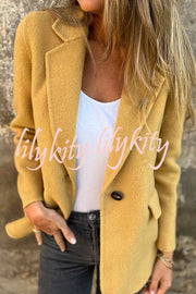 Daytime Perfection Faux Wool Lapel Button Relaxed Blazer