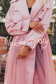 Catwalk Crush Tulle Patchwork Button Up Belted Trench Coat