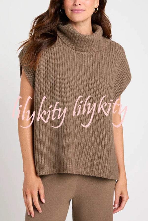 Comfortable and Luxe Knit TurtleNeck Cap Sleeves Lightweight Sweater