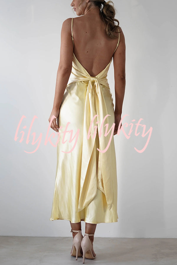 Satin Elegant Sling Backless Lace-Up Midi Dress