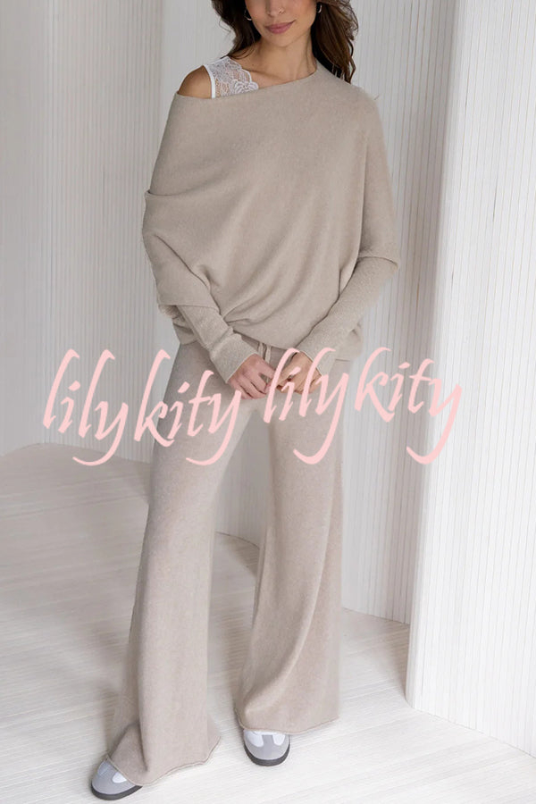 Solid Color Round Neck Long Sleeve Loose Knitted Sweater