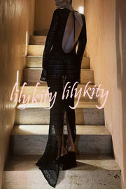 Sexy Backless Long-sleeved Knitted Slim-fit Maxi Dress