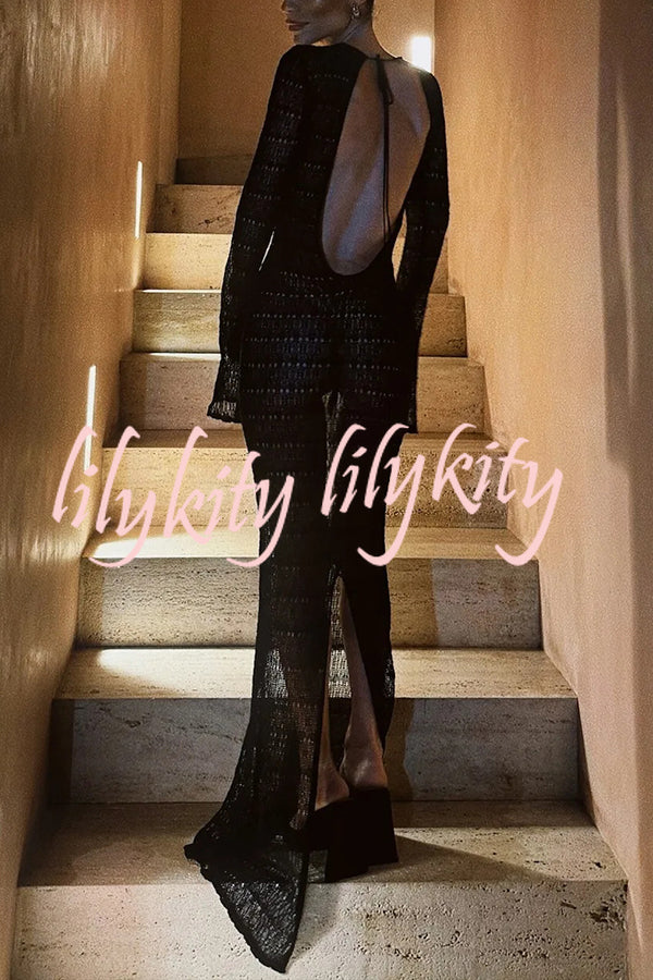 Sexy Backless Long-sleeved Knitted Slim-fit Maxi Dress