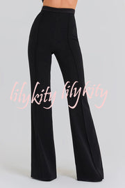 Downtown Dates High Rise Elastic Waist Stretch Flared Pants