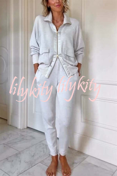 Lissett Zip-Through Long Sleeve Loose Sweatshirt and Elastic Waist Pocket Jogger Set