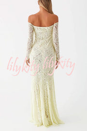 Sexy Off Shoulder Long-sleeved Lace Slim Fishtail Maxi Dress