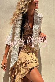 Fashionable Vacation Knit Hollow Bat Sleeve Loose Cardigan