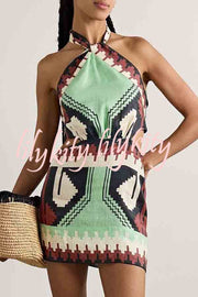 Unique Print Sexy Halter Backless Holiday Mini Dress