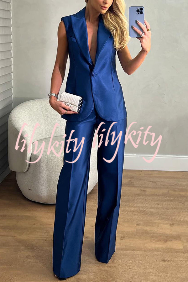 Luxurious Styling Satin Backless Straps Lapel Blazer Vest and Straight Pants Set