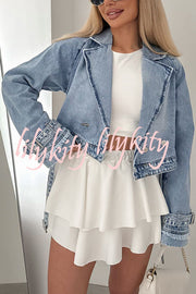 Fashion Lapel Long-sleeved Short Denim Jacket