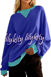 Fashionable Contrasting Color Loose Long-sleeved Casual Sweatshirt