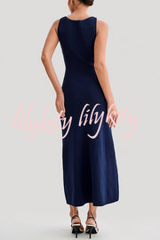 Solid Color Slim Fit Crew Neck Button Up Sleeveless Knitted Maxi Dress