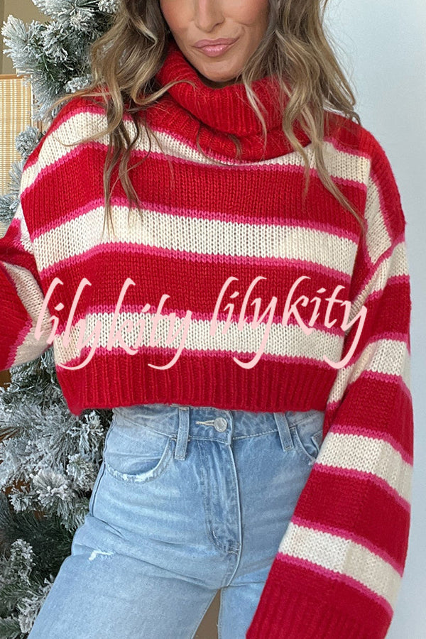 Fashion Striped Turtleneck Long Sleeve Loose Knit Sweater