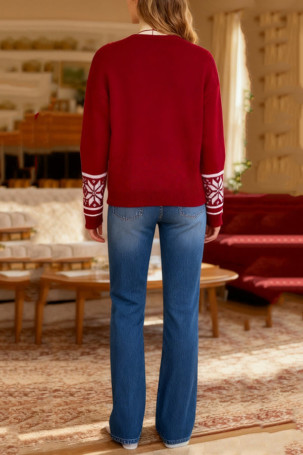 Christmas Reindeer Pattern Long-sleeved Loose Knit Sweater