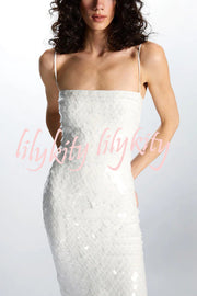 Sexy Sequined Halter-neck Backless Slim Fit Slit Midi Dress