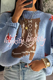 Christmas Knitted Boots Round Neck Long Sleeve Sweater